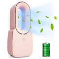 CONBOLA Small Tower Fan 11.8 Inch Personal Portable Fan Rechargeable USB Quiet Bladeless Desk Fan with 3 Speeds Battery Operated Fan with Decorative LED for Office Bedroom Outdoor Table Home(Pink)